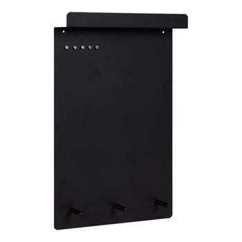 14.96" x 24.01" Mezzo Magnetic Wall Organizer with Hooks Black Presentation Board - Kate & Laurel All Things Decor