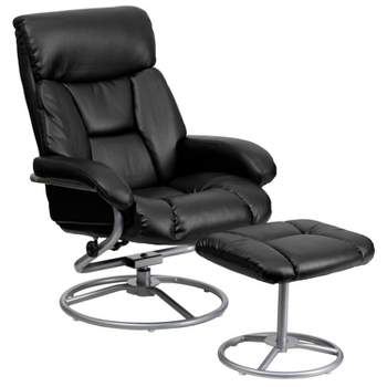 Emma and Oliver Contemporary Multi-Position Recliner & Ottoman, Metal Base in Black LeatherSoft