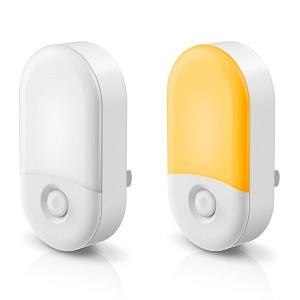 YANSUN 2-Pack 0.6W Plug-In Light Sensor Night Lights, Amber 2000K Light, Half Light Shade, 2-Step Dimming (50%/100%), US Plug - 1 of 4