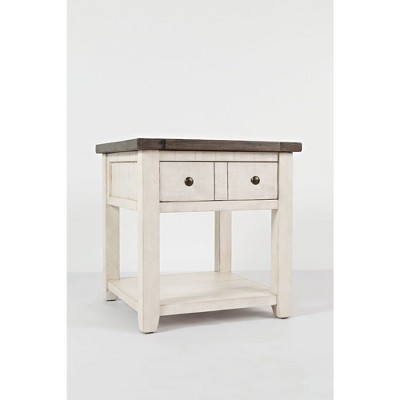 Vintage White Rustic Square End Table with Storage