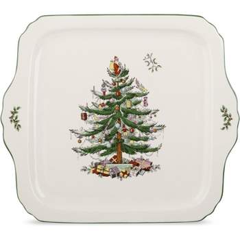 Spode Christmas Tree Sculpted Square 12.5 Inch Serving Tray for Sandwiches, Cookies, Appetizers and Holiday Treats, Made of fine Earthenware