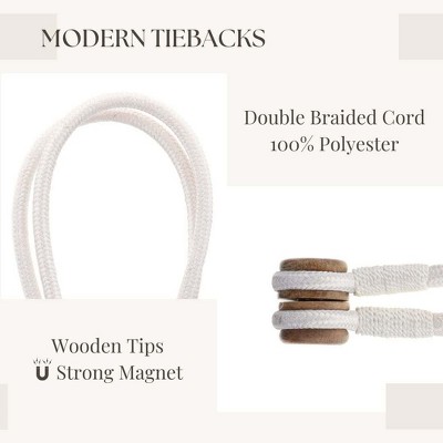 White Magnetic Curtain Tiebacks with Wooden Tips, Set of 2