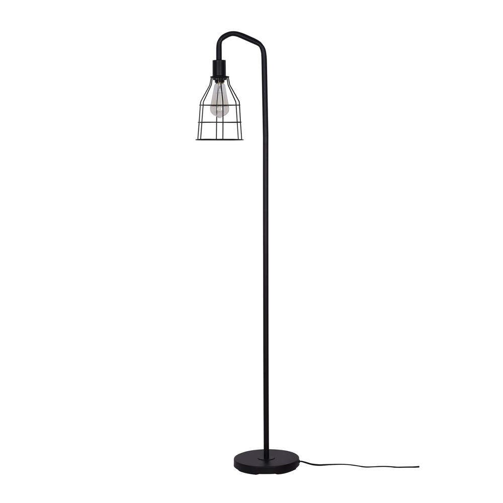 Photos - Floodlight / Street Light Cresswell Lighting 60" Floor Lamp with Caged Shade Black: Industrial Design, Metal Dome, Rotary Switch