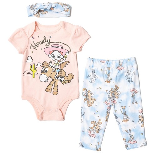 Disney Pixar Toy Story Bullseye Jessie Newborn Baby Girls Bodysuit Pants And  Headband 3 Piece Outfit Set Blue/pink 0-3 Months : Target