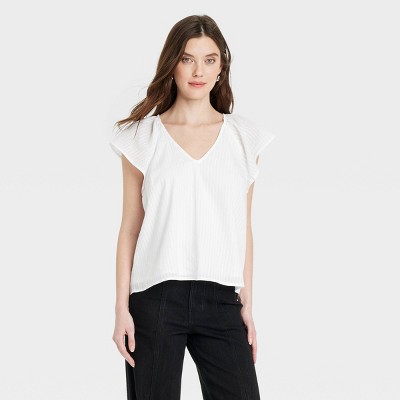 Women's Flutter Short Sleeve V-Neck Blouse - Universal Thread™