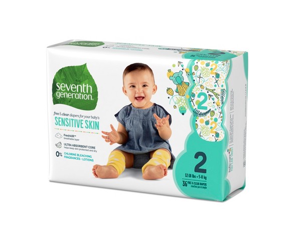 Seventh Generation Free & Clear Disposable Baby Diapers for Sensitive Skin with Animal Prints 2 - 144ct
