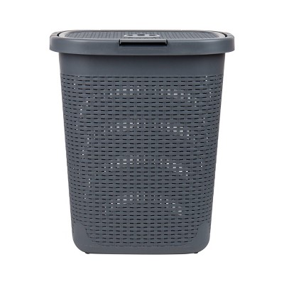 Gray Collapsible Wicker Design Upright Laundry Hamper with Lid