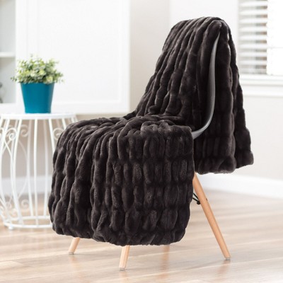 Luxurious Black Faux Fur Reversible Throw Blanket 50" x 65"