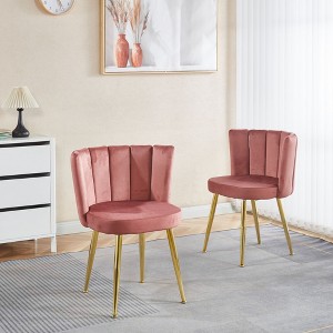 Okak Modern Accent Chair, with Iron Tube Golden Color Legs, Velvet and Comfortable Backrest, Set of 2 - 1 of 4