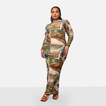 Rebdolls Women's Bali Mesh Abstract Print Maxi Boycon Dress