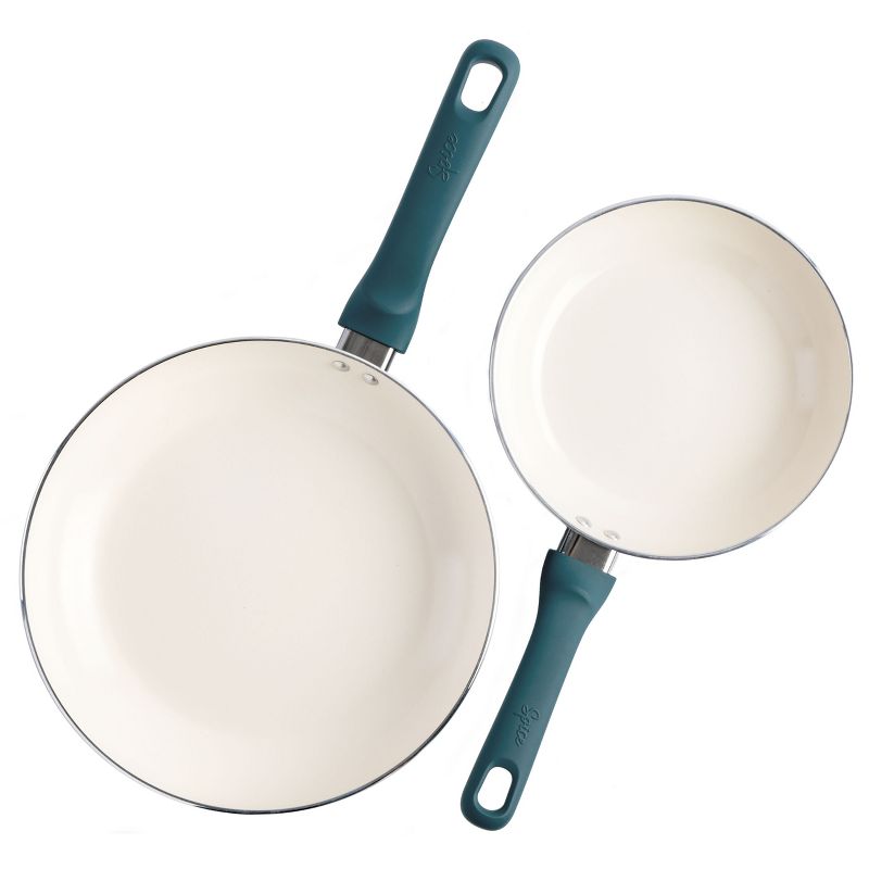 Spice by Tia Mowry Savory Saffron 2 Piece Ceramic Nonstick Aluminum Frying Pan Set in Teal, 2 of 8