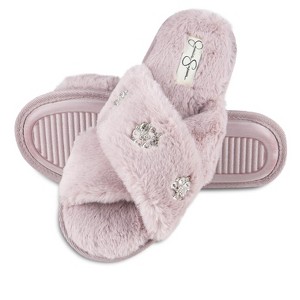 Jessica Simpson Womens Cross Band Plush Slide Slipper Slide - 1 of 4
