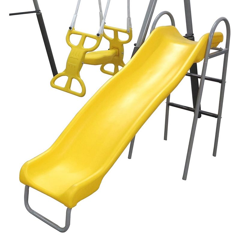 XDP Recreation Rising Sun Playground Metal A-Frame Kids Swing Set, 10 Child Capacity, Outdoor Playset with Slide, See-Saw, Glider, and Swings, Yellow, 4 of 7