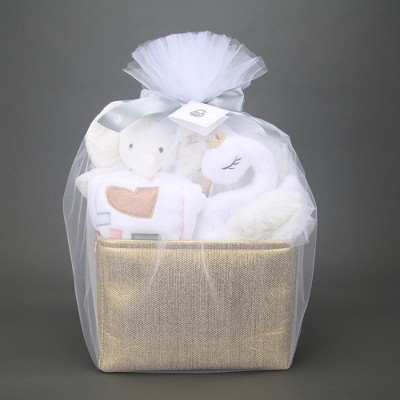 Lambs & Ivy Pink/Gold 5-Piece Baby Gift Basket - Pink, Gold, White, Love, Hearts