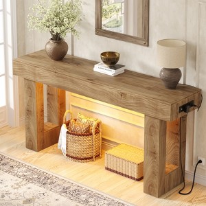 Aheaplus 63'' Farmhouse Console Table with Power Outlets and Light - 1 of 4