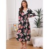 INSPIRE CHIC Women's Floral Pajama Midi Dresses V Neck Long Sleeve Lace Trim Midi Nightgowns - 3 of 4