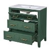 Vynxaria Green Bathroom Vanity with Glossy Ceramic Sink Solid Pine Frame, 3 Drawers, 3-Hole (4" Faucet Fit), Gold Handles - 3 of 4