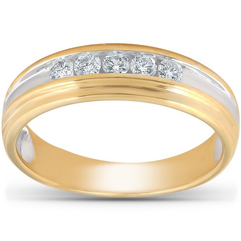 Men's 10K Yellow Solid Gold Diamond Wedding Ring Band
