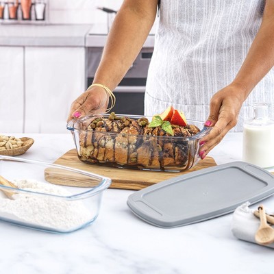 JoyJolt 3-Piece Glass Loaf Pan Set with Gray Lids
