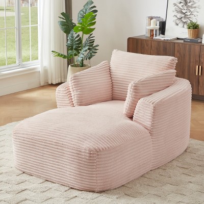 Oversized Corduroy Upholstered Chaise Lounge Sofa Chair, Comfy Sleeper Recliner with Thick Cushion for Living Room or Bedroom-The Pop Home