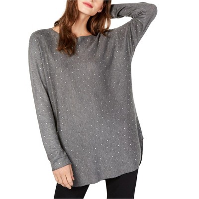 I.N.C International Concepts Womens Embellished Shirttail Knit Sweater, Grey, X-Large