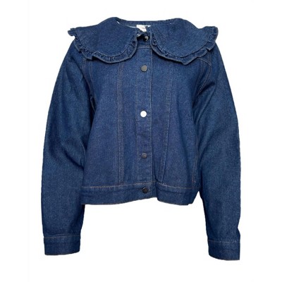 Women's Denim Peter Pan Collar Jacket - entro