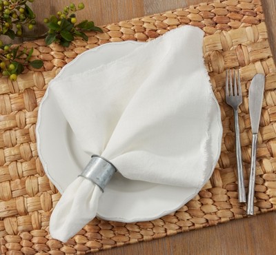 Ivory Fringed Stone Washed Cotton Napkins, Set of 4