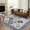 8'x10' Washable Boho Vintage Floral Rug, Non-Slip Backing, Low Pile, Foldable, Stain Resistant, Bedroom, Living Room, Guest Room, Office, Grey - 2 of 4