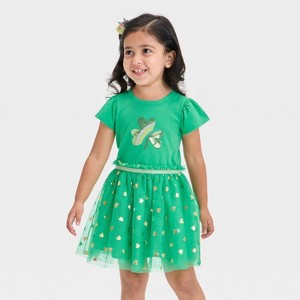 Toddler Girls' Shamrock Tulle Dress - Cat & Jack™ Bright Green - 1 of 4