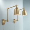 360 Lighting Mendes Modern Swing Arm Wall Lamps Set of 2 Brass Gold Plug-in Light Fixture Metal Shade for Bedroom Bedside Living Room Reading House - 2 of 4