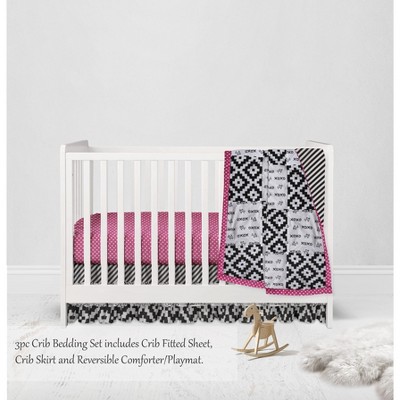 Bacati - Love  Black Fuschia 3 pc Crib Bedding Set