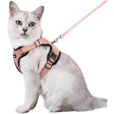 rabbitgoo Cat Harness and Leash for Walking, , Easy Control Breathable Reflective Strips Jacket, Light Salmon Pink, M