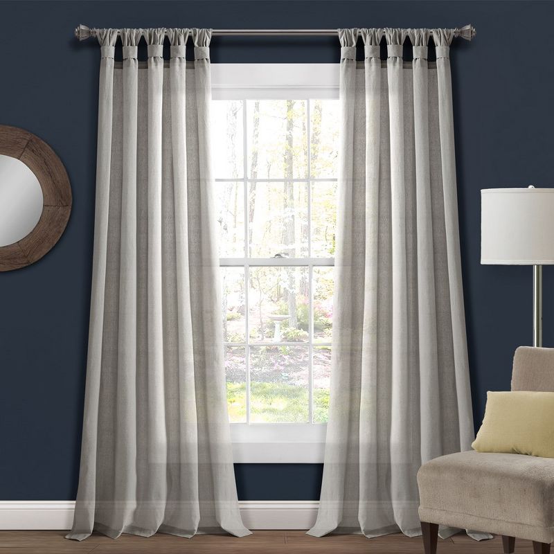 Home Boutique Burlap Knotted Tab Top Window Curtain Panels Light Gray Pair 45X84 Set, 1 of 2