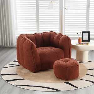 Bean Bag Sofa with Ottoman, Modern Soft Bean Bag Chair with Armrests, Chenille Square Lazy Couch - 1 of 4