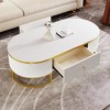 47"W Modern Coffee Table Cocktail Table Center Table Accent Table with Drawers, Curved Profile Design, Gold Metal Leg, Oval, White+Gold-ModernLuxe - 2 of 4