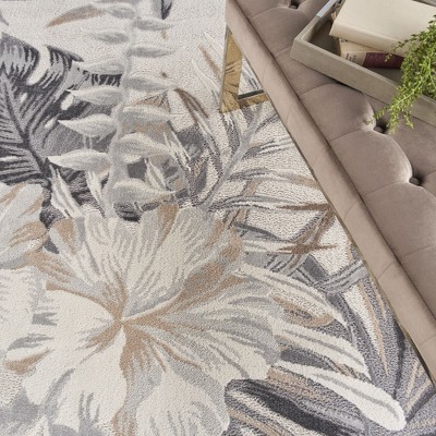 Ivory Elegance 8' x 10' Synthetic Tropical Botanical Area Rug