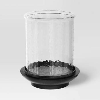 Glass Indoor Outdoor Lantern Candle Holder with Cast Metal Base Black - Threshold™ designed with Studio McGee