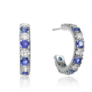 Guili Sterling Silver Hoop Earrings with Green, Red & Blue CZ – Colorful Sparkle in a Sleek Silhouette for Everyday Style and Elegance - 1 of 3