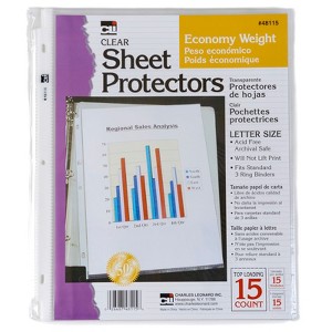 Charles Leonard - Sheet Protectors - Top Loading with Binder Holes - 2 Mils Economy Weight - Letter Size - Pack of 15 - 1 of 1