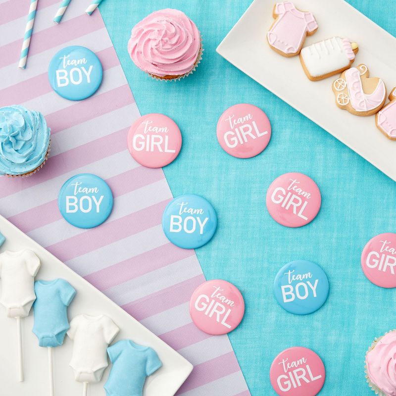 Blue Panda Blue and Pink Team Boy Team Girl Pins, Gender Reveal Buttons for Party Supplies (2.25 In, 24 Pack), 2 of 8