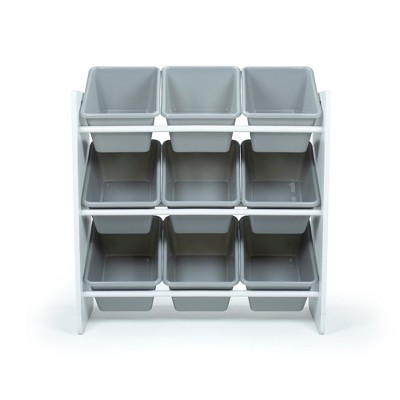 White and Gray 3-Tier Kids Storage Organizer with 9 Bins