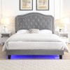 Okak Queen Size Bed Frame Upholstered Bed Button Tufted with Curve Design - Strong Wood Slat Support, Light Grey Velvet, LED light - 2 of 4