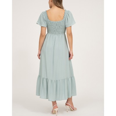Sage Green Empire Waist Midi Dress with Flutter Sleeves