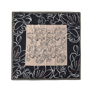 Anna-Kaci Women's Outlined Floral Print Square Ring Scarf with Soft Silky Fabric Lightweight Versatile Neck and Hair Accessory - 1 of 4