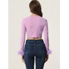 Allegra K Women's Tie Front Long Sleeve Faux Feather Cuff Short Cardigan - 4 of 4