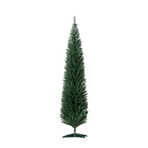 NAYSAYE 8FT Artificial Pencil Christmas Tree with 618 Branch Tips Slim Xmas Tree for Home Office Party, Green, 21.8"*21.8"*94.5" - 1 of 4