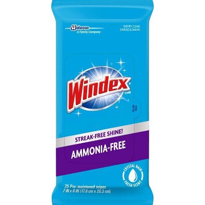 Windex Ammonia-Free Glass and Surface Pre-Moistened Wipes Crystal Rain - 25ct