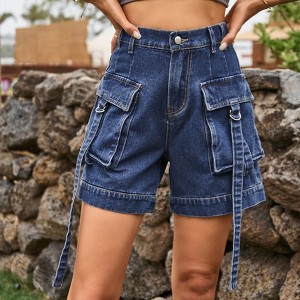 Womens Cargo Denim Shorts Summer Casual Vintage Loose Button Zipper Shorts Pants with Pockets - 1 of 4