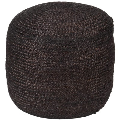 Round Black Tufted Boho-Chic Outdoor Pouf Ottoman