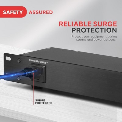 Black 1U Rackmount Power Conditioner with Surge Protection